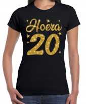 Hoera 20 jaar verjaardag cadeau t-shirt goud glitter zwart dames