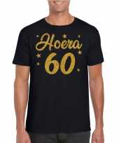 Hoera 60 jaar verjaardag cadeau t-shirt goud glitter zwart heren