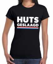 Huts geslaagd vlag tekst t-shirt zwart dames