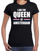 Koningsdag t-shirt i am the queen of amsterdam zwart dames