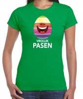 Lachend paasei vrolijk pasen t-shirt groen dames paas kleding outfit
