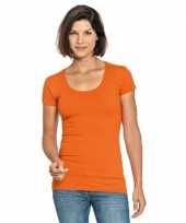 Lang dames t-shirt oranje ronde hals