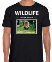 Leeuw t-shirt dieren foto wildlife of the world zwart heren