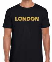 London goud glitter tekst t-shirt zwart heren