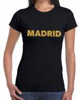 Madrid gouden glitter tekst t-shirt zwart dames
