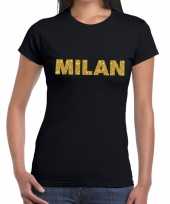 Milan gouden glitter tekst t-shirt zwart dames