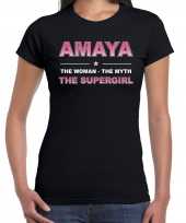Naam cadeau t-shirt shirt amaya the supergirl zwart dames