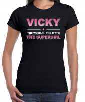 Naam cadeau t-shirt shirt vicky the supergirl zwart dames