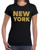 New york gouden glitter tekst t-shirt zwart dames