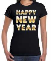 Nieuwjaar happy new year tekst t-shirt zwart dames