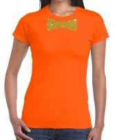 Oranje fun t-shirt vlinderdas glitter goud dames