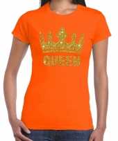 Oranje queen gouden kroon t-shirt dames