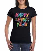 Oud nieuw t-shirt happy new year zwart dames