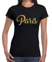 Paris gouden glitter tekst t-shirt zwart dames