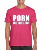 Porn instructor tekst t-shirt roze heren