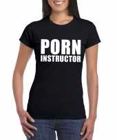 Porn instructor tekst t-shirt zwart dames