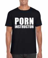 Porn instructor tekst t-shirt zwart heren