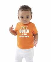 Queen of the house party kroon koningsdag t shirt oranje baby peuter meisjes