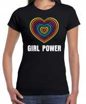 Regenboog hart girl power gay pride zwart t-shirt dames