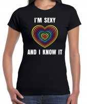 Regenboog hart sexy and i know it gay pride zwart t-shirt dames
