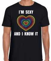 Regenboog hart sexy and i know it gay pride zwart t-shirt heren