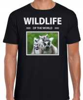 Ringstaart maki t-shirt dieren foto wildlife of the world zwart heren