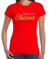 Rode foute kerst t-shirt merry fucking christmas gouden letters dames