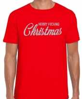 Rood fout kerstshirt t-shirt merry fucking christmas zilveren letters heren