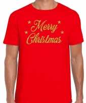 Rood fout t-shirt merry christmas gouden letters heren