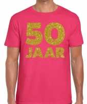 Roze vijftig jaar verjaardag shirts gouden bedrukking