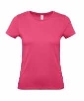 Set 2x stuks fuchsia roze basic t-shirts ronde hals dames katoen maat s 36