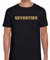 Seventies gouden glitter tekst t-shirt zwart heren