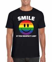 Smile if you respect lgbt emoticon shirt zwart heren