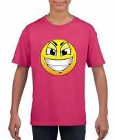 Smiley t-shirt ondeugend roze kinderen