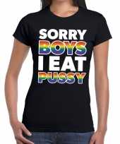 Sorry boys i eat pussy gay pride t-shirt zwart dames