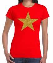 Ster goud glitter fun t-shirt rood dames