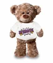 Sterkte pluche teddybeer knuffel 24 wit t-shirt