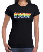 Stout gay pride t-shirt zwart dames