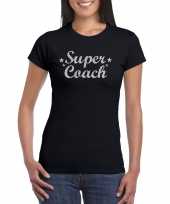 Super coach cadeau t-shirt zilveren glitters zwart dames