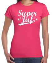 Super juf cadeau t-shirt roze dames