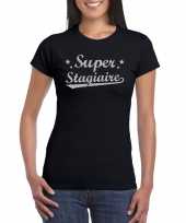 Super stagiaire cadeau t-shirt zilveren glitters zwart dames