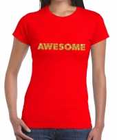 Toppers awesome goud glitter tekst t-shirt rood dames