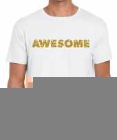 Toppers awesome goud glitter tekst t-shirt wit heren