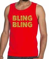 Toppers bling bling glitter tanktop mouwloos shirt rood heren