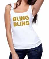 Toppers bling bling glitter tanktop mouwloos shirt wit dames