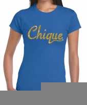 Toppers chique goud glitter tekst t-shirt blauw dames