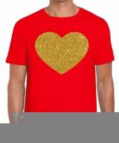 Toppers gouden hart glitter fun t-shirt rood heren