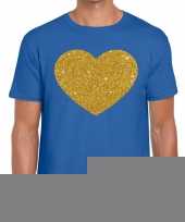 Toppers gouden hart glitter fun t t-shirt blauw heren