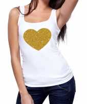 Toppers gouden hart glitter tanktop mouwloos shirt wit dames