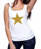 Toppers gouden ster glitter tanktop mouwloos shirt wit dames